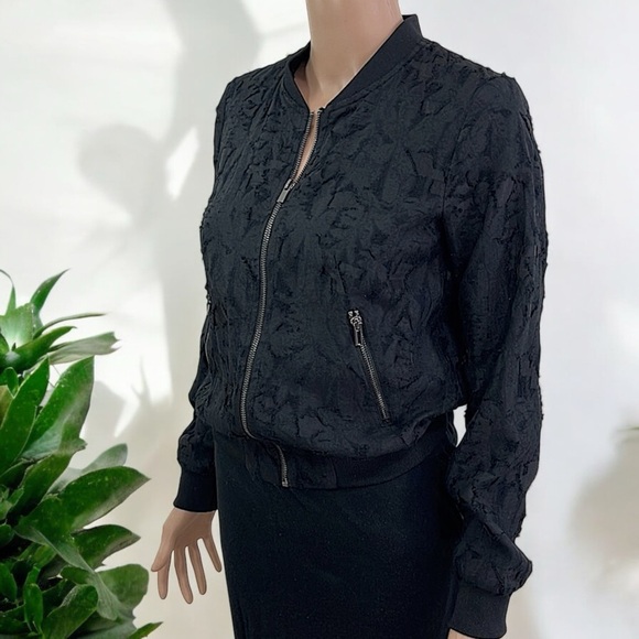 H&M Black Lightweight Patterned Bomber Jacket - Picture 3 of 15